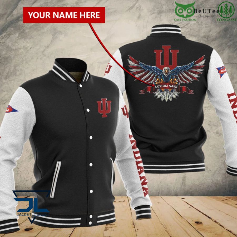 ncaa indiana hoosiers custom name black baseball jacket button up zipper hooded all over print ueuw0