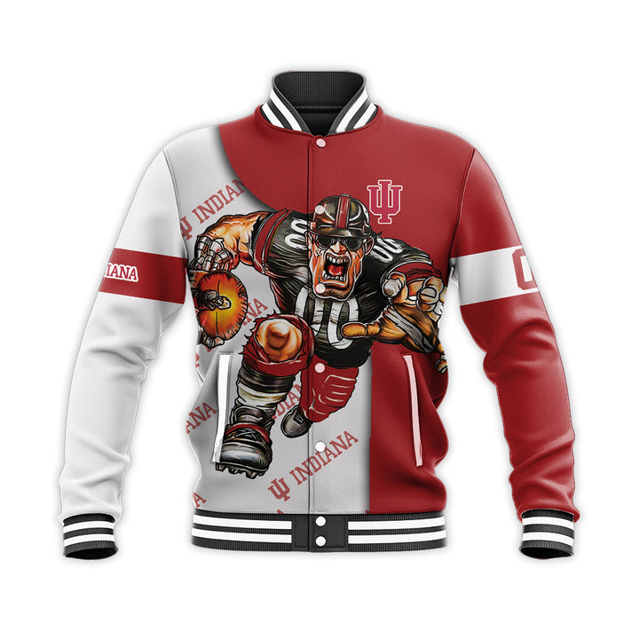 ncaa indiana hoosiers custom number white crimson baseball jacket button up zipper hooded all over print ge5nr