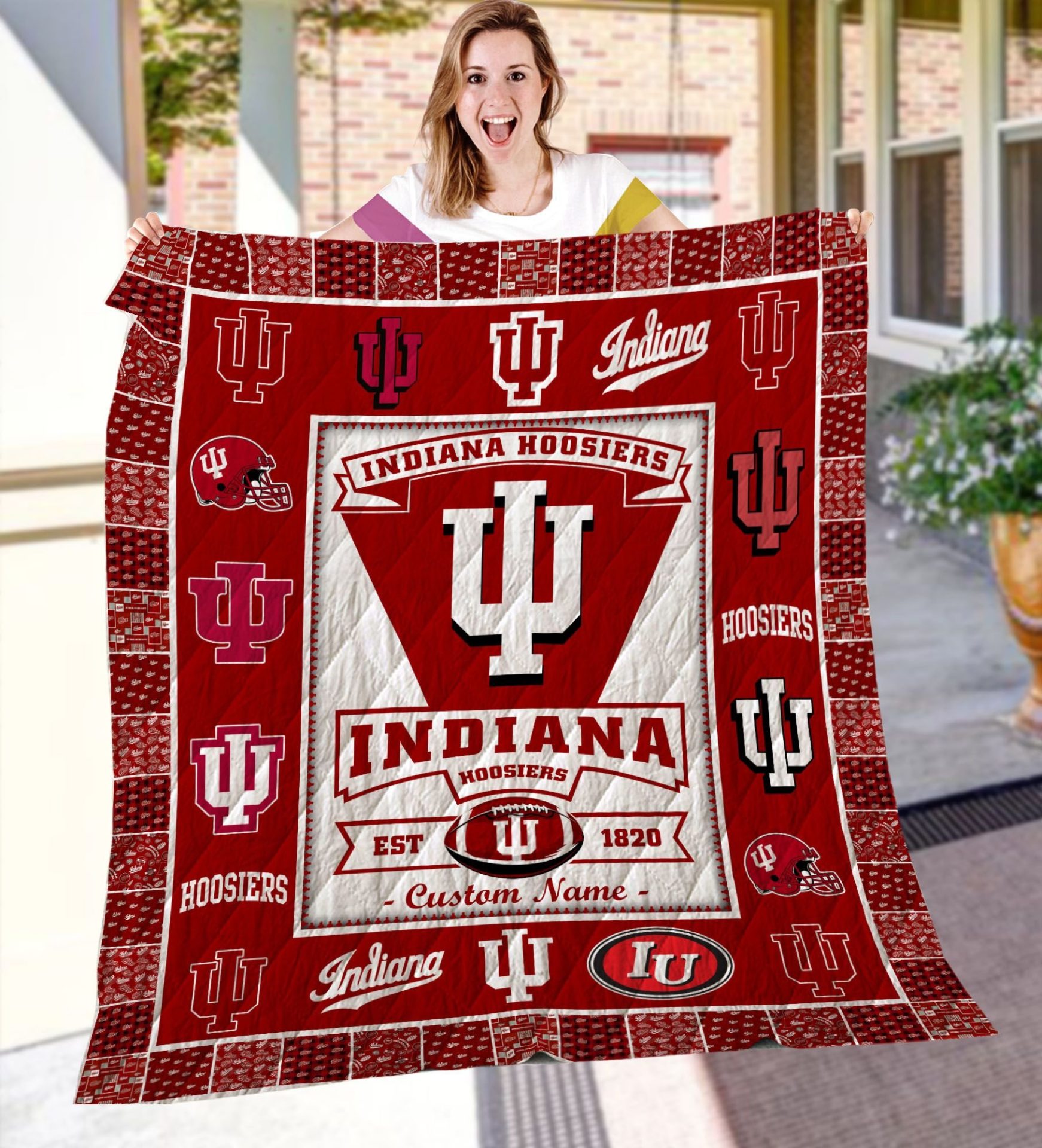 ncaa indiana hoosiers name personalized crimson quilt fleece blanket wfqf217 5edh8