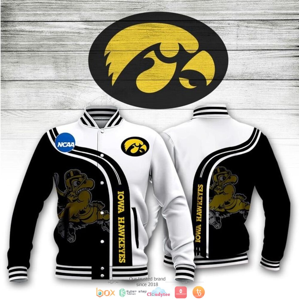 ncaa iowa hawkeyes baseball jacket button up zipper hooded all over print 055jo