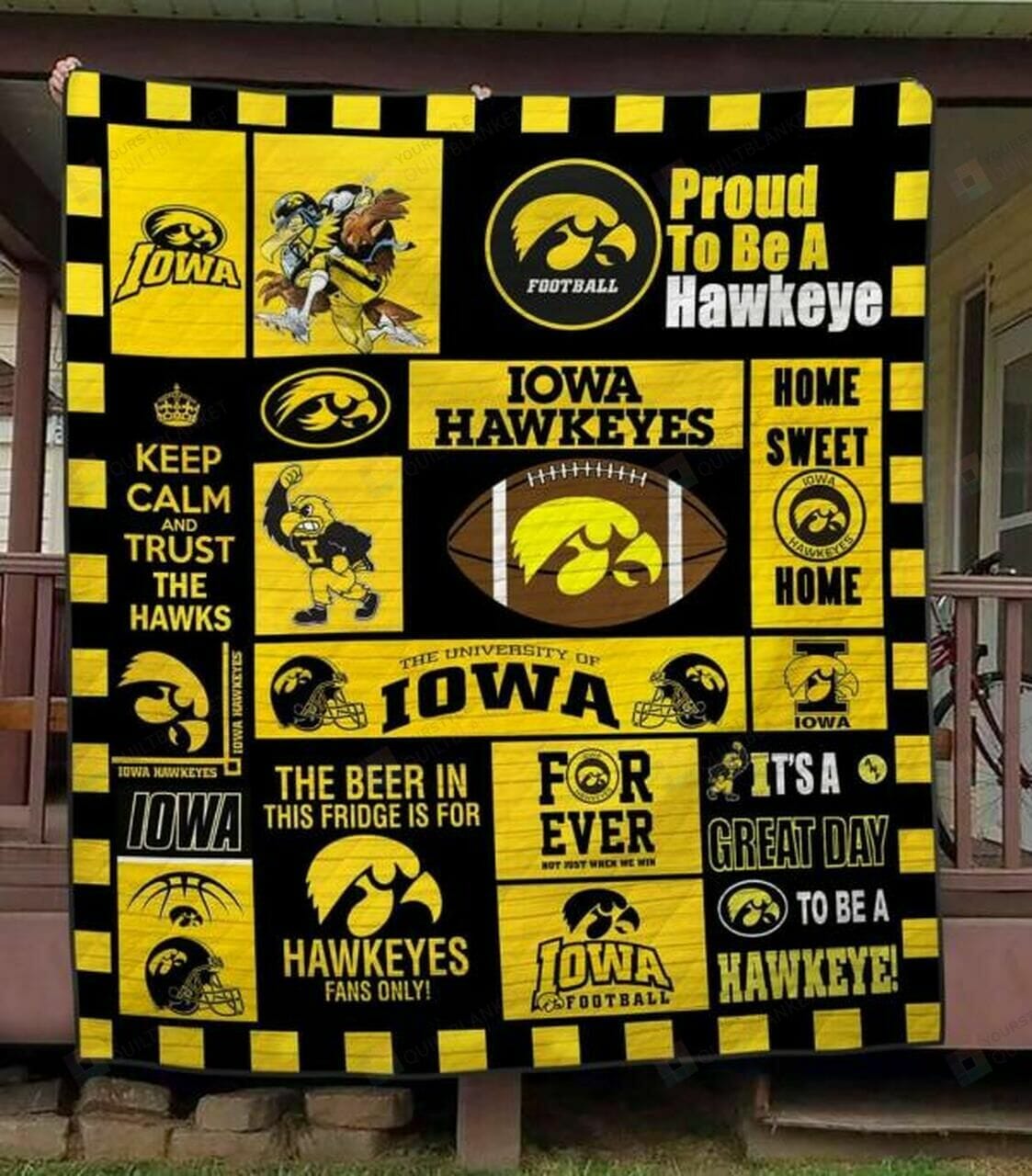 ncaa iowa hawkeyes gold black quilt fleece blanket v3 wfqf222 79rot