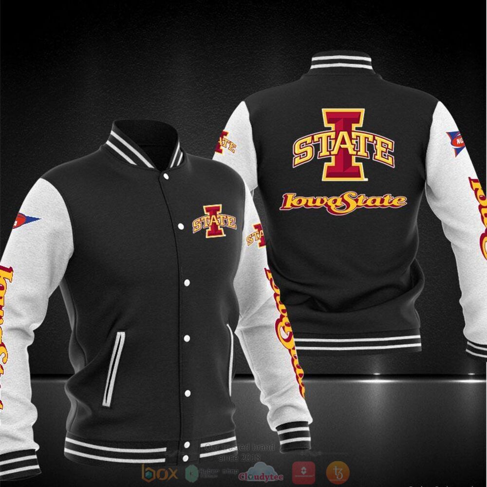 ncaa iowa state cyclones black baseball jacket button up zipper hooded all over print t3xtm