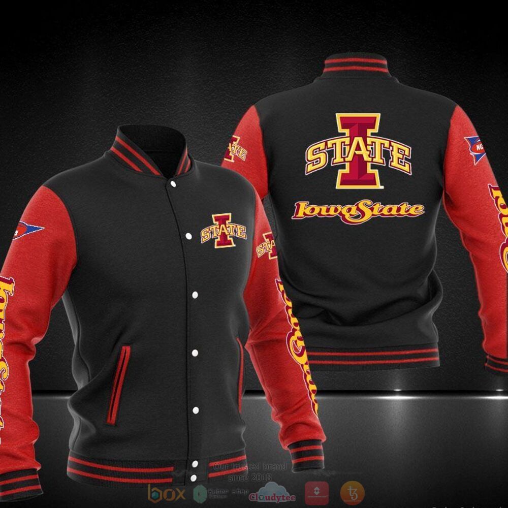 ncaa iowa state cyclones black red baseball jacket button up zipper hooded all over print 5yuyn