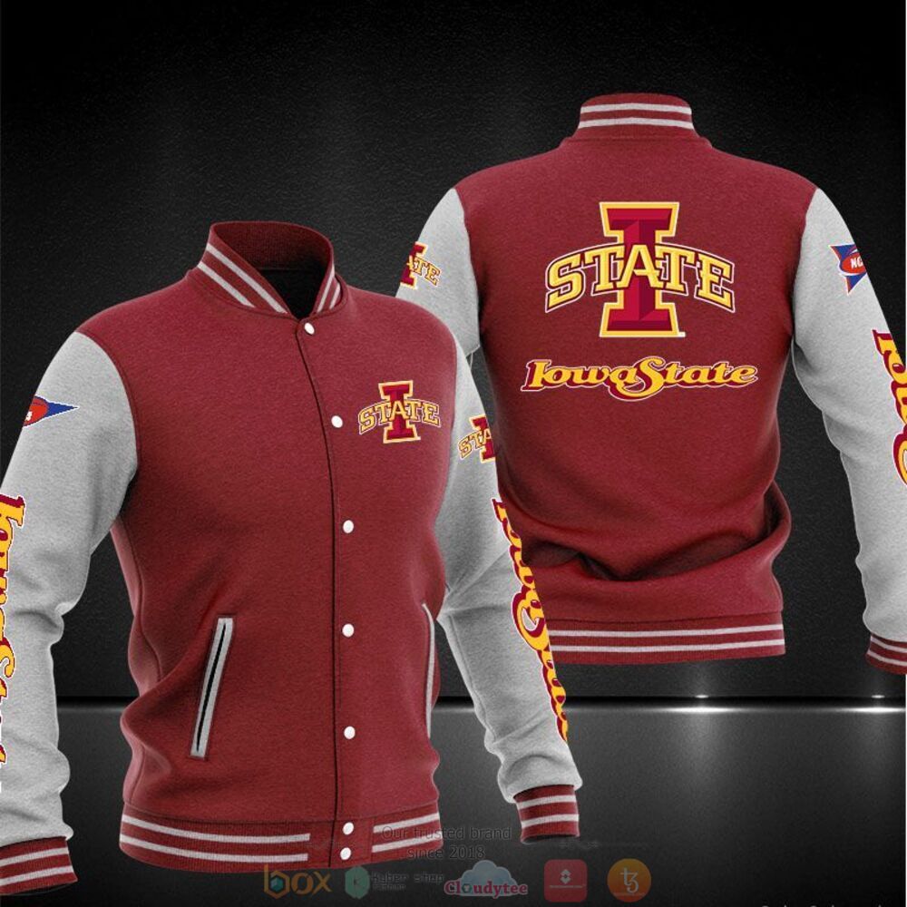 ncaa iowa state cyclones red grey baseball jacket button up zipper hooded all over print ql9nw