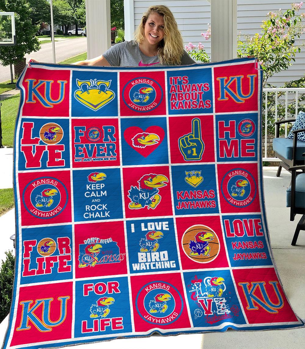 ncaa kansas jayhawks blue red quilt fleece blanket v2 wfqf243 i5f2l