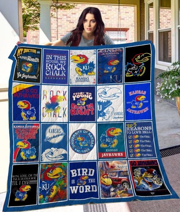 ncaa kansas jayhawks blue white quilt fleece blanket wfqf245 ssq5p