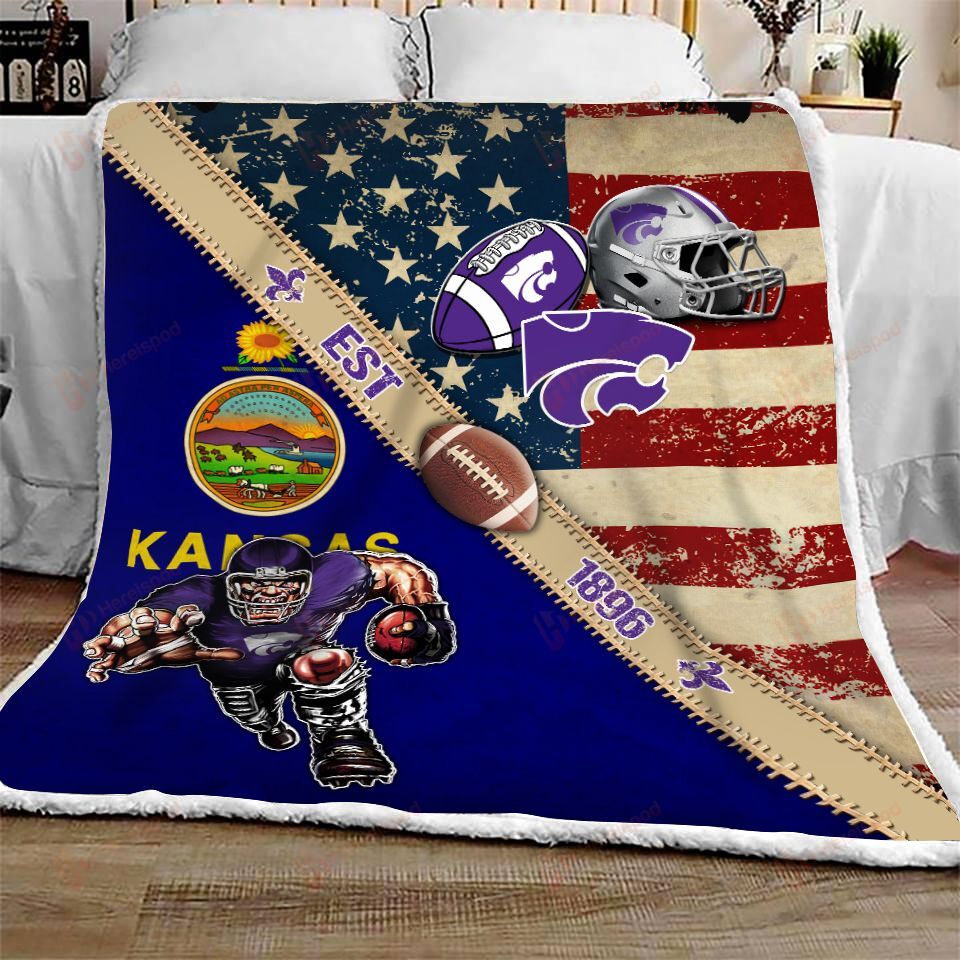 ncaa kansas state wildcats american flag mascot quilt fleece blanket wfqf251 wsmtv