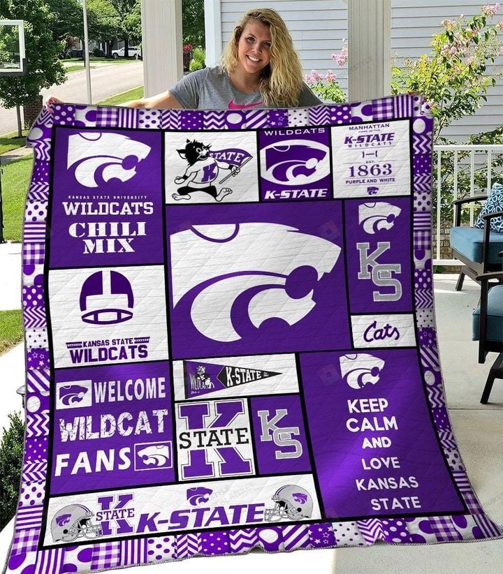 ncaa kansas state wildcats purple white 1863 quilt fleece blanket wfqf255 snecd