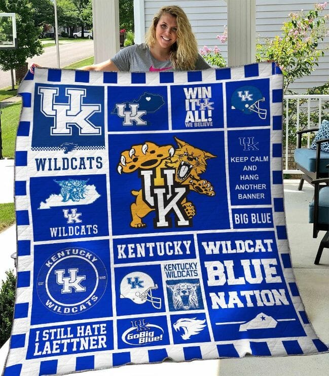 ncaa kentucky wildcats blue white mascot quilt fleece blanket wfqf273 zyrvp