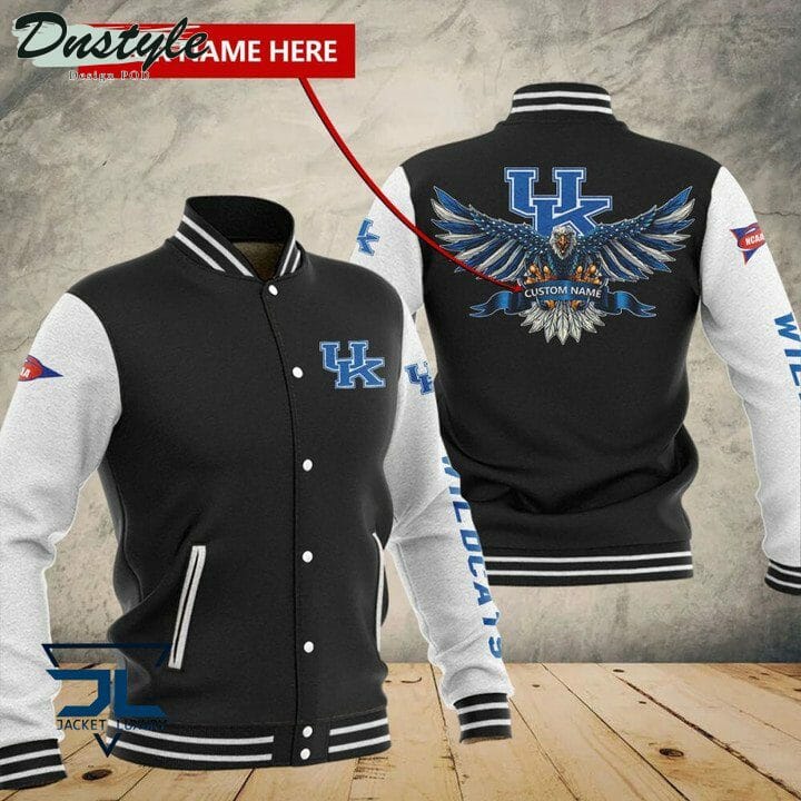 ncaa kentucky wildcats custom name black baseball jacket button up zipper hooded all over print klyws