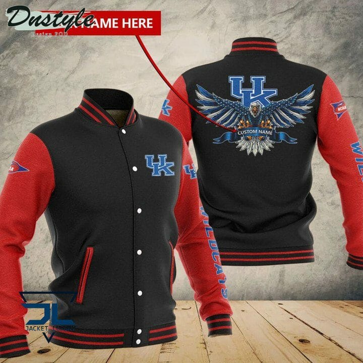 ncaa kentucky wildcats custom name black red baseball jacket button up zipper hooded all over print kbqgv