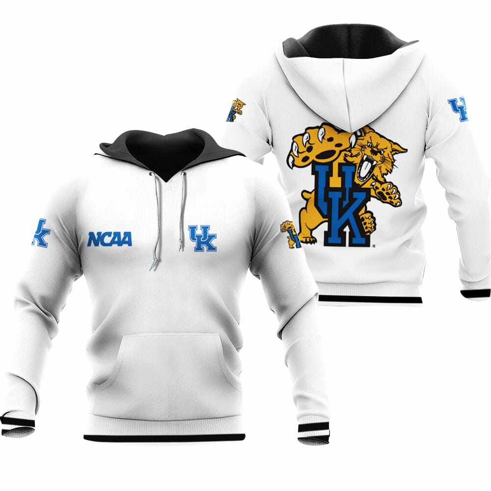 ncaa kentucky wildcats white baseball jacket button up zipper hooded all over print gsbja