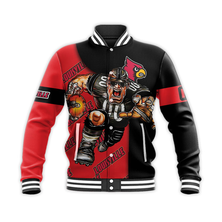 ncaa louisville cardinals custom number red black baseball jacket button up zipper hooded all over print ylozv