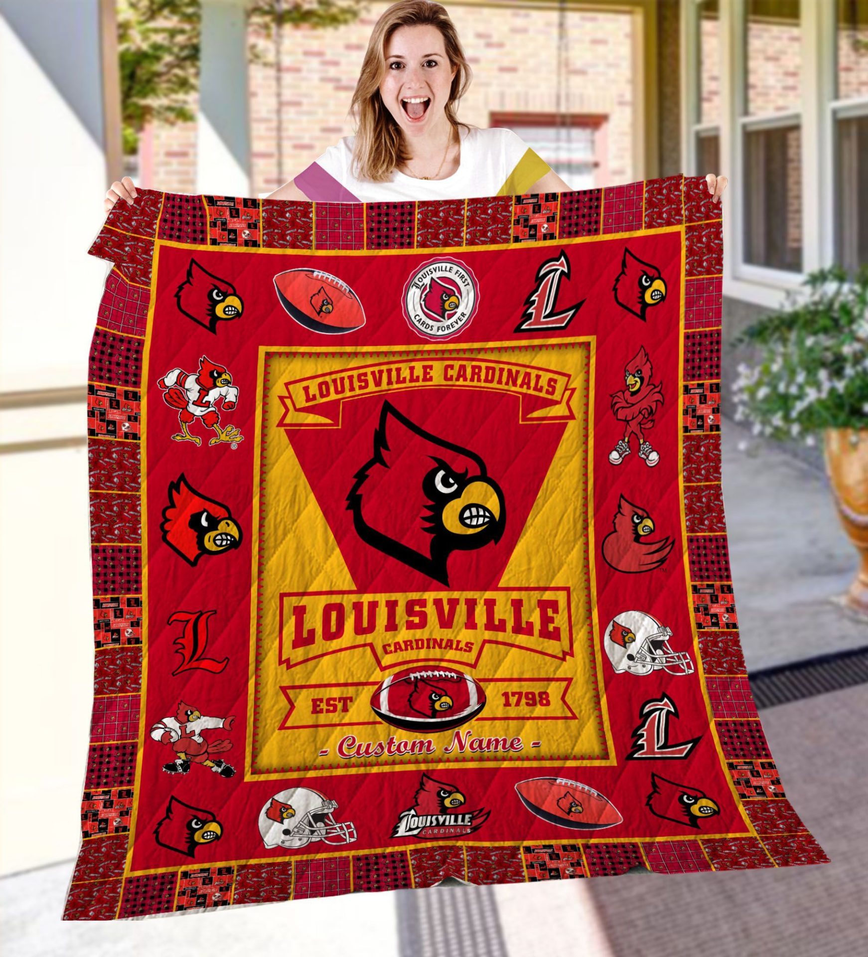 ncaa louisville cardinals name personalized red gold quilt fleece blanket wfqf281 jmgjp