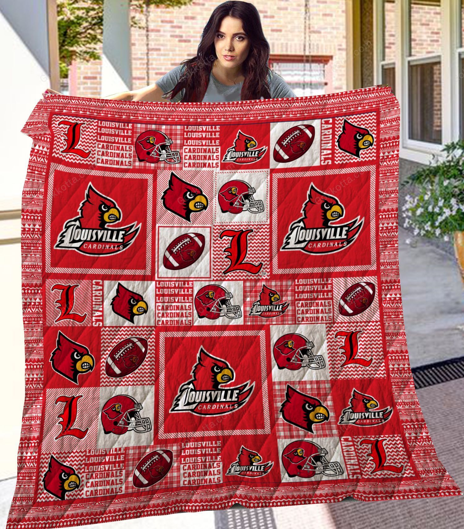 ncaa louisville cardinals red white quilt fleece blanket wfqf286 bstz5