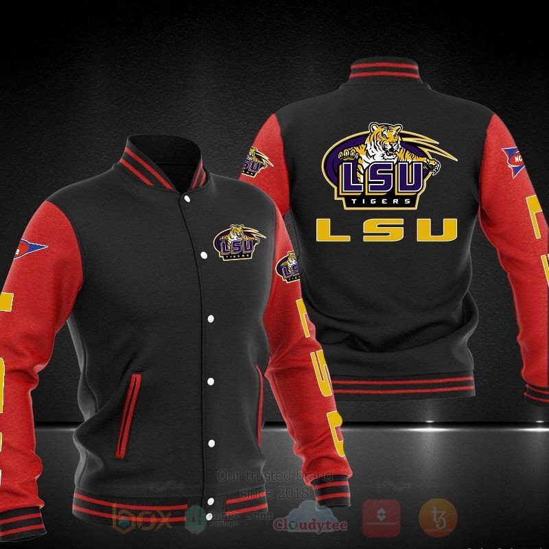 ncaa lsu tigers black baseball jacket button up zipper hooded all over print mrxph