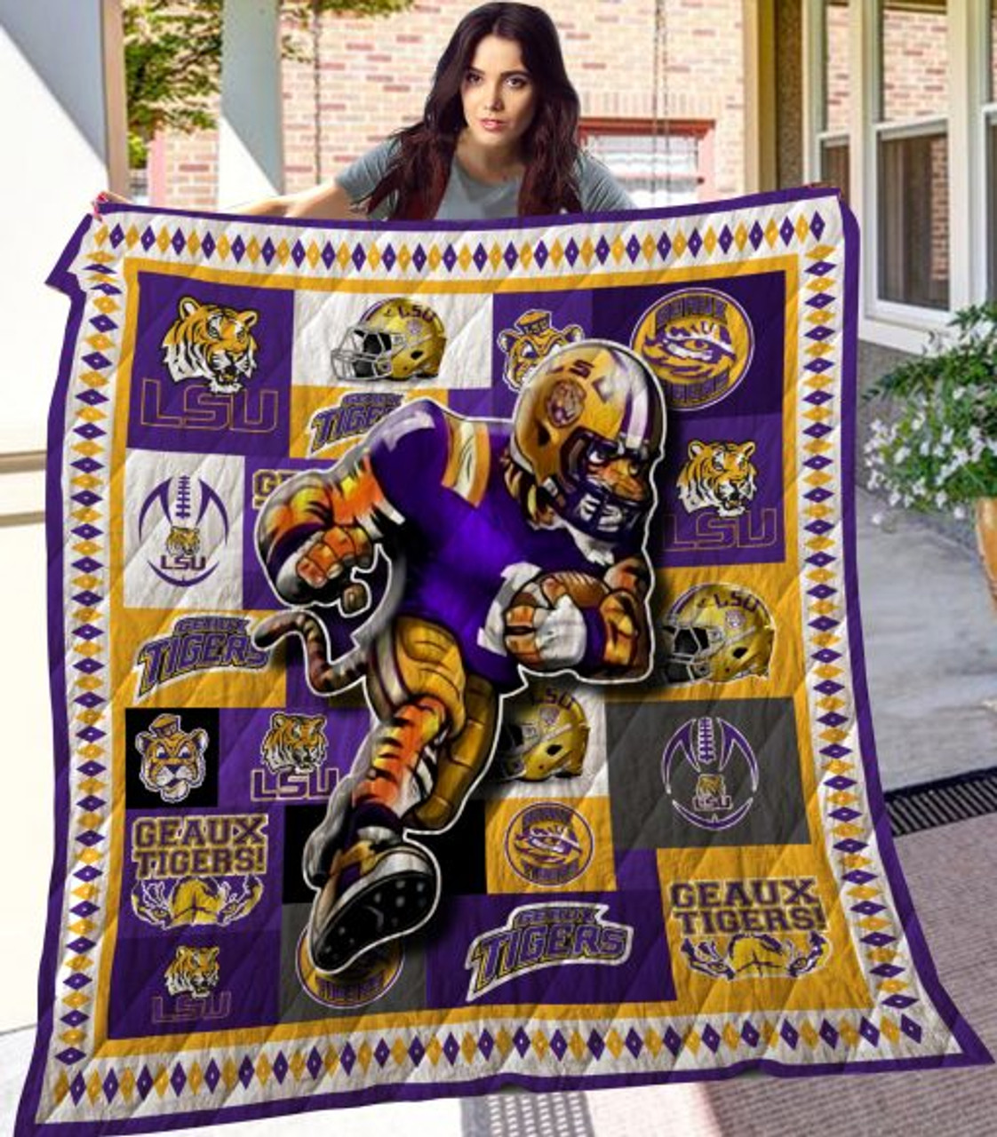 ncaa lsu tigers mascot quilt fleece blanket wfqf297 xhxsc