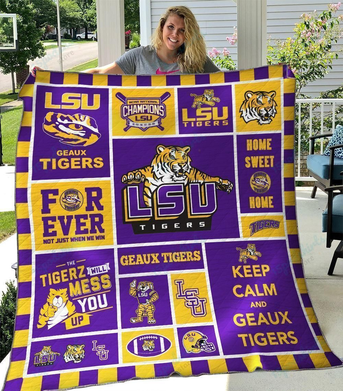 ncaa lsu tigers mascot quilt fleece blanket wfqf298 spo71