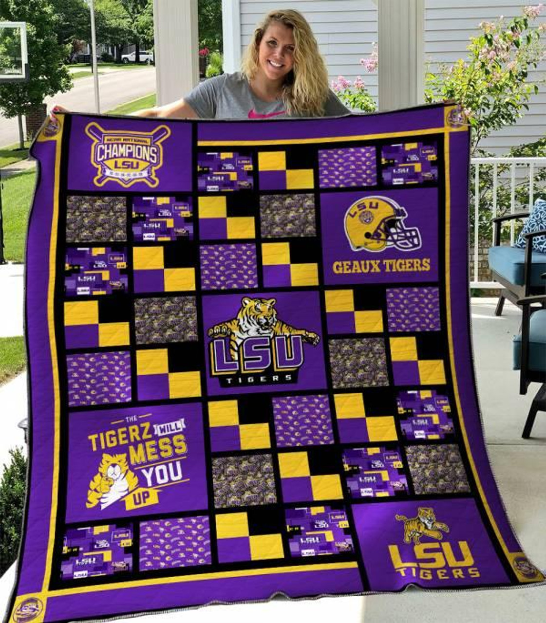 ncaa lsu tigers purple quilt fleece blanket wfqf300 uycek