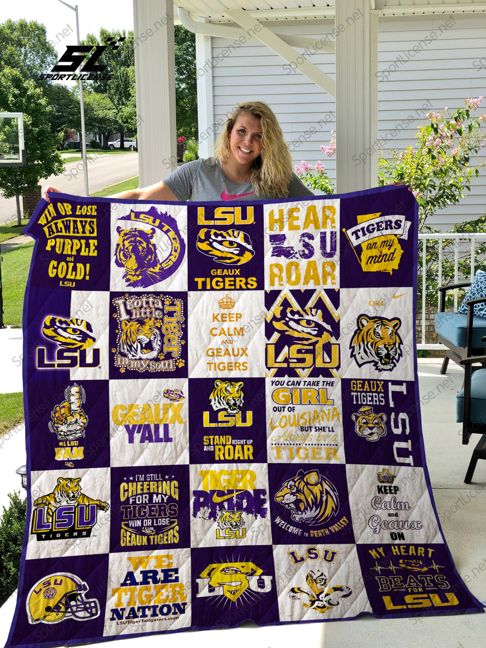 ncaa lsu tigers white quilt fleece blanket wfqf307 pcmu5