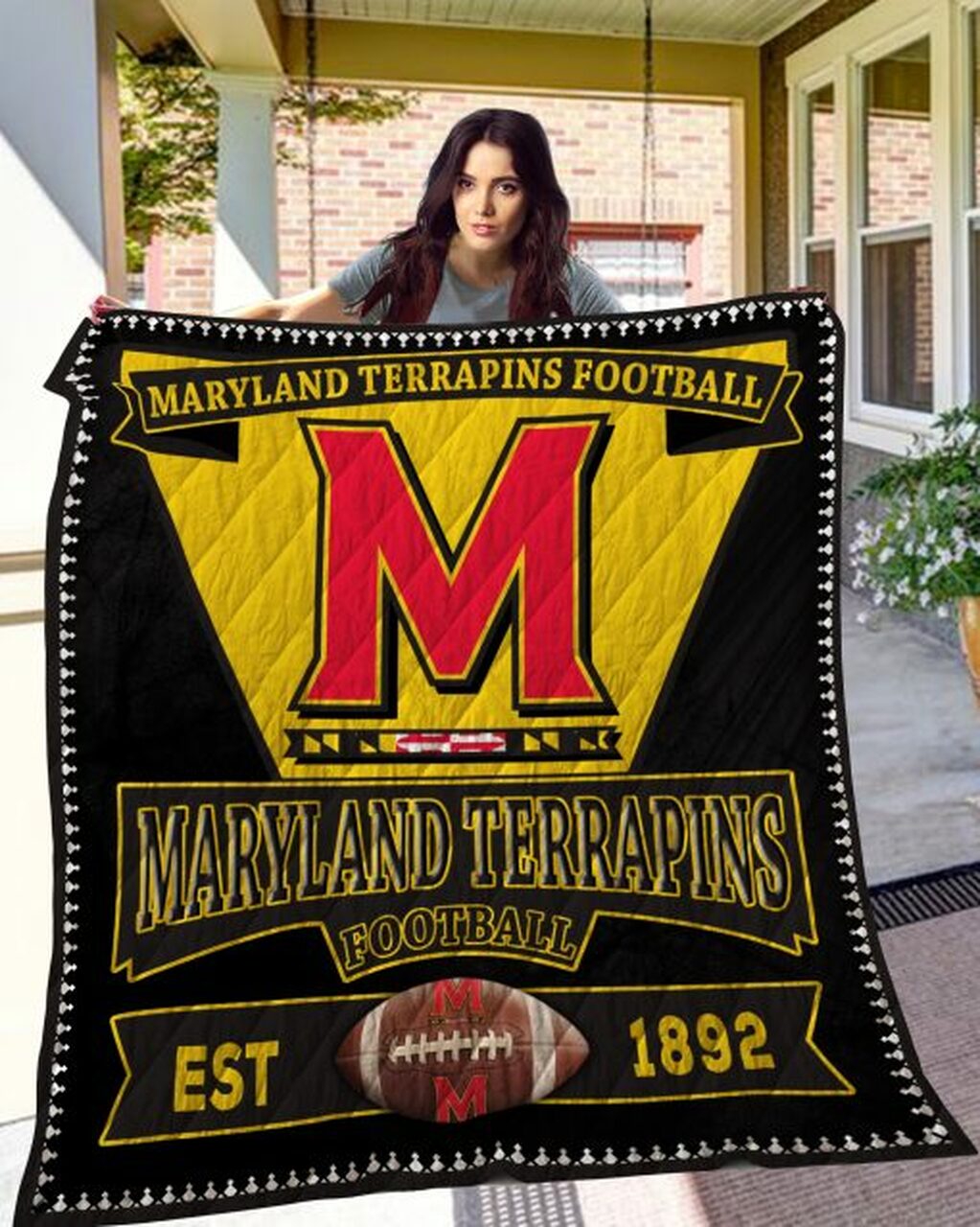 ncaa maryland terrapins black gold est 1892 quilt fleece blanket wfqf311 c69ah