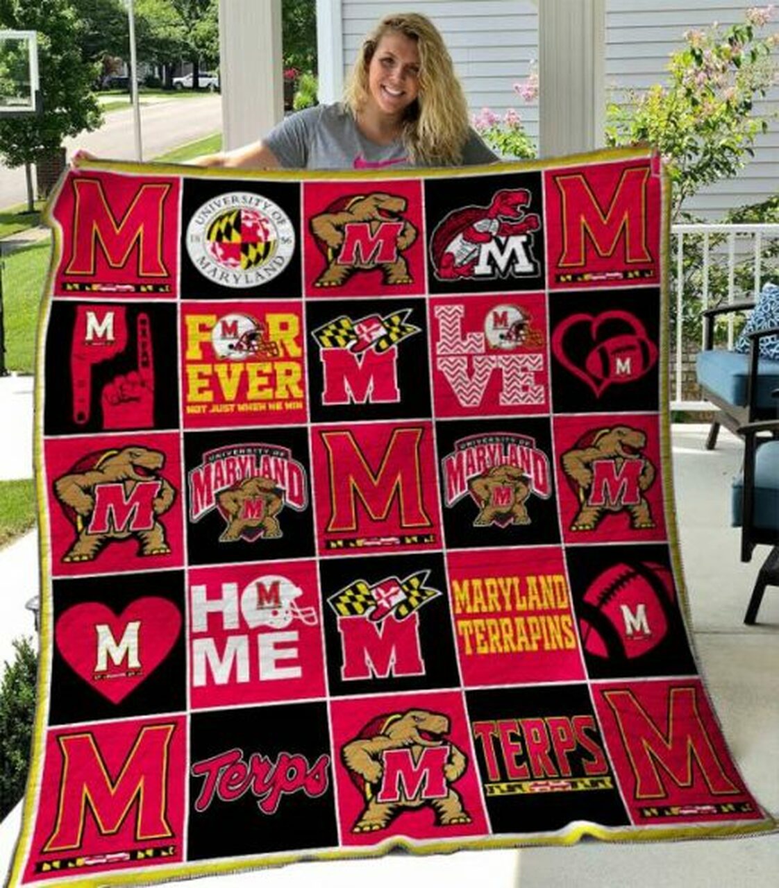 ncaa maryland terrapins red black quilt fleece blanket v3 wfqf316 xntga