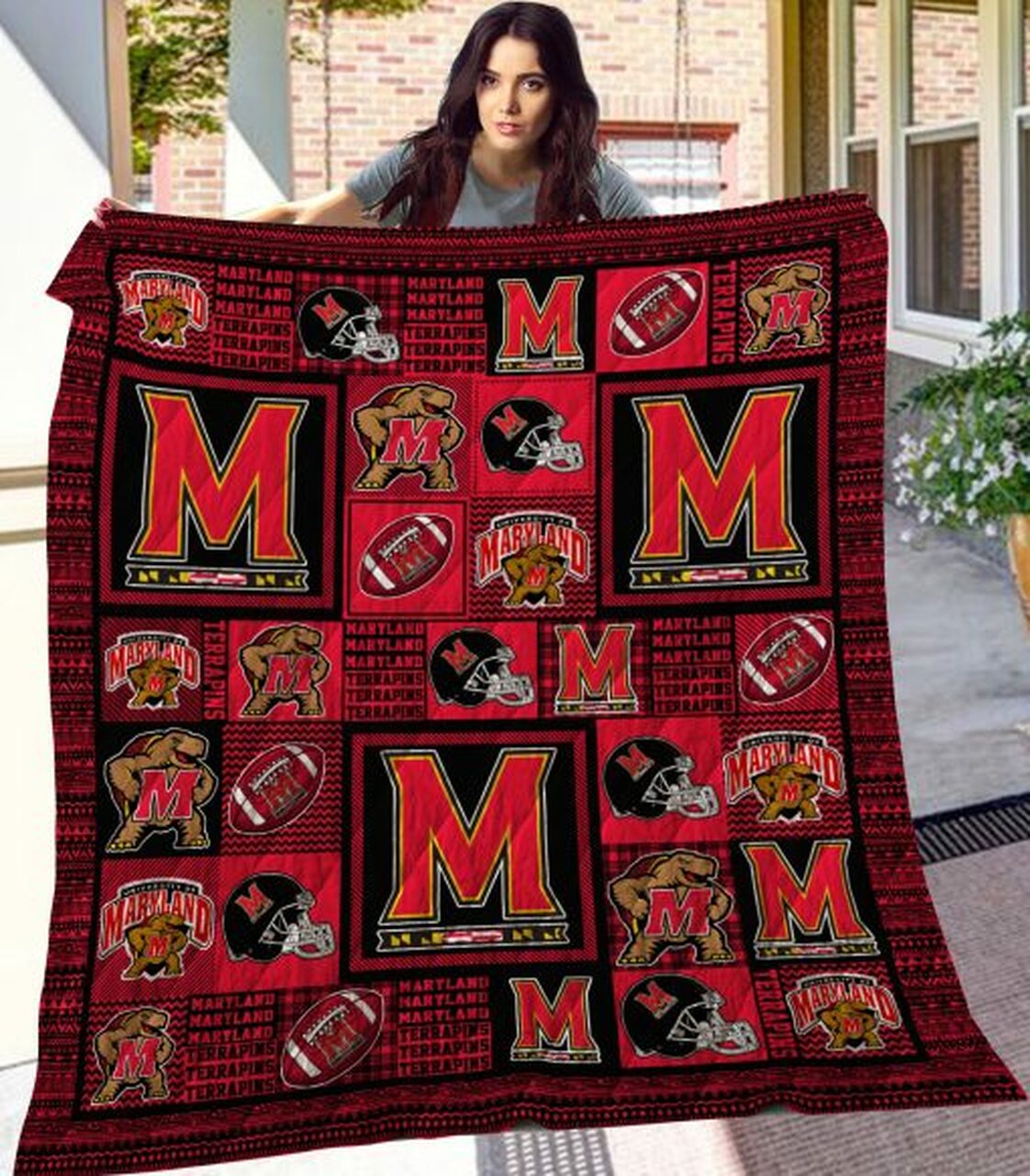 ncaa maryland terrapins red black quilt fleece blanket v4 wfqf317 dwkqf