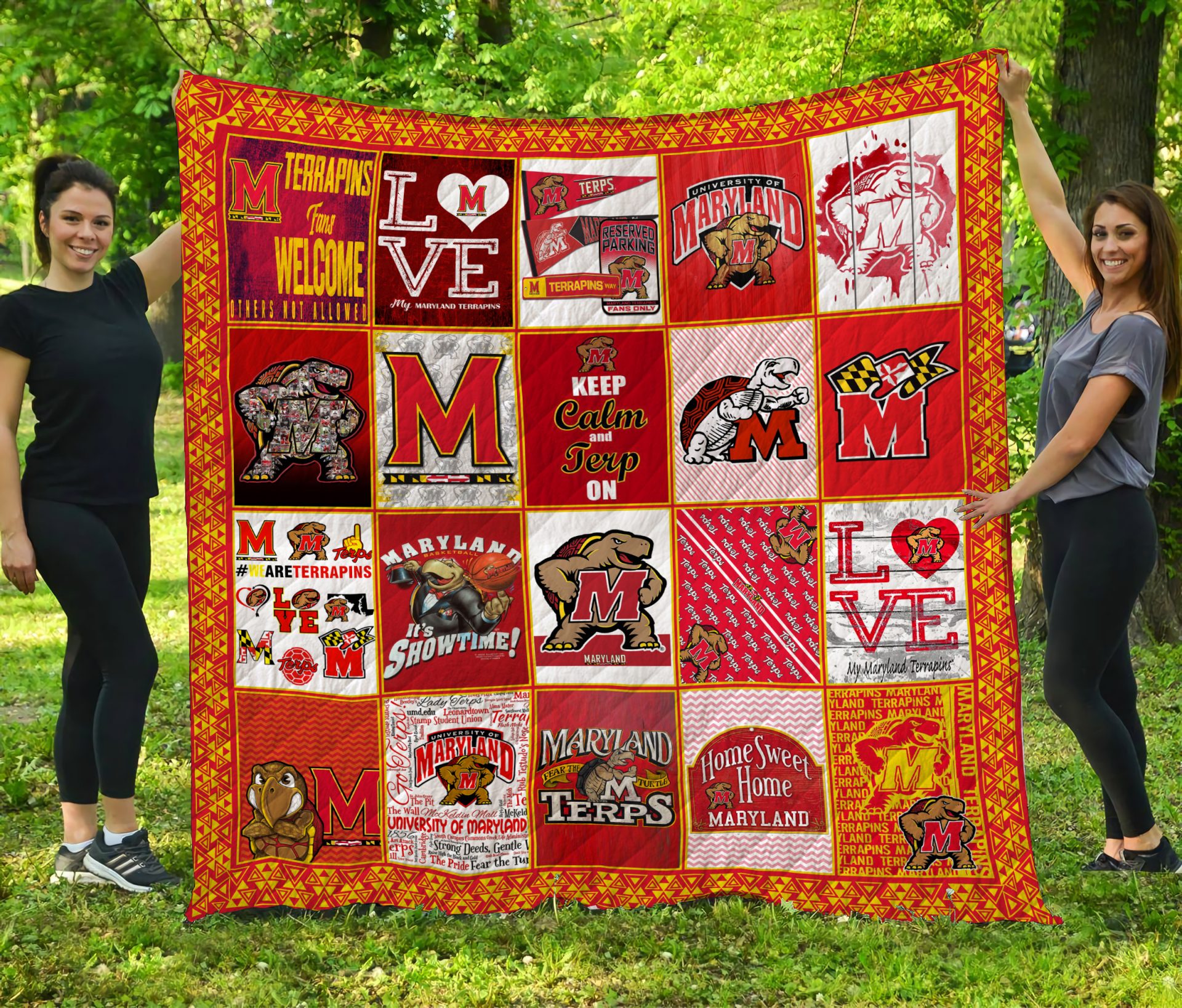 ncaa maryland terrapins red yellow quilt fleece blanket v3 wfqf320 mzmol