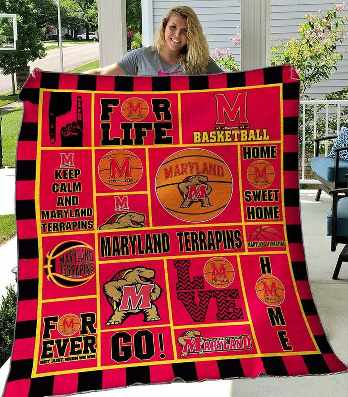 ncaa maryland terrapins red yellow quilt fleece blanket wfqf321 2txff