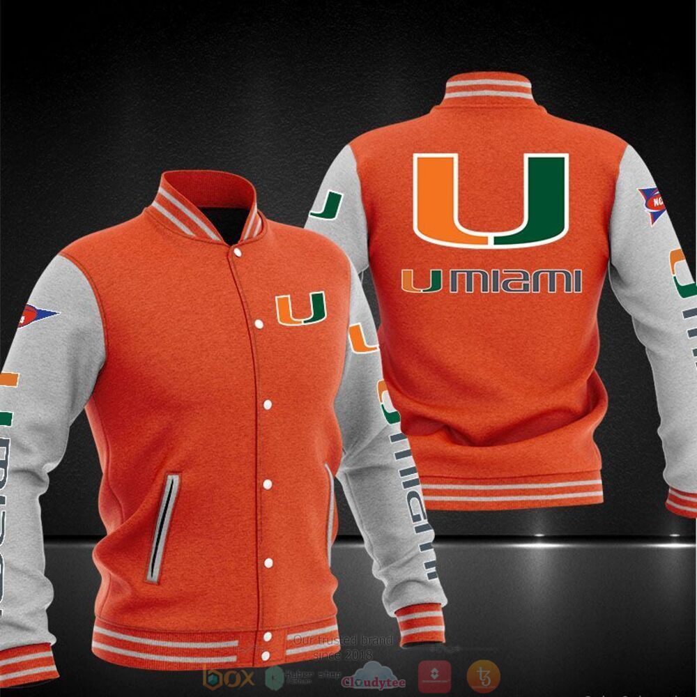 ncaa miami hurricanes baseball jacket button up zipper hooded all over print 8xsff