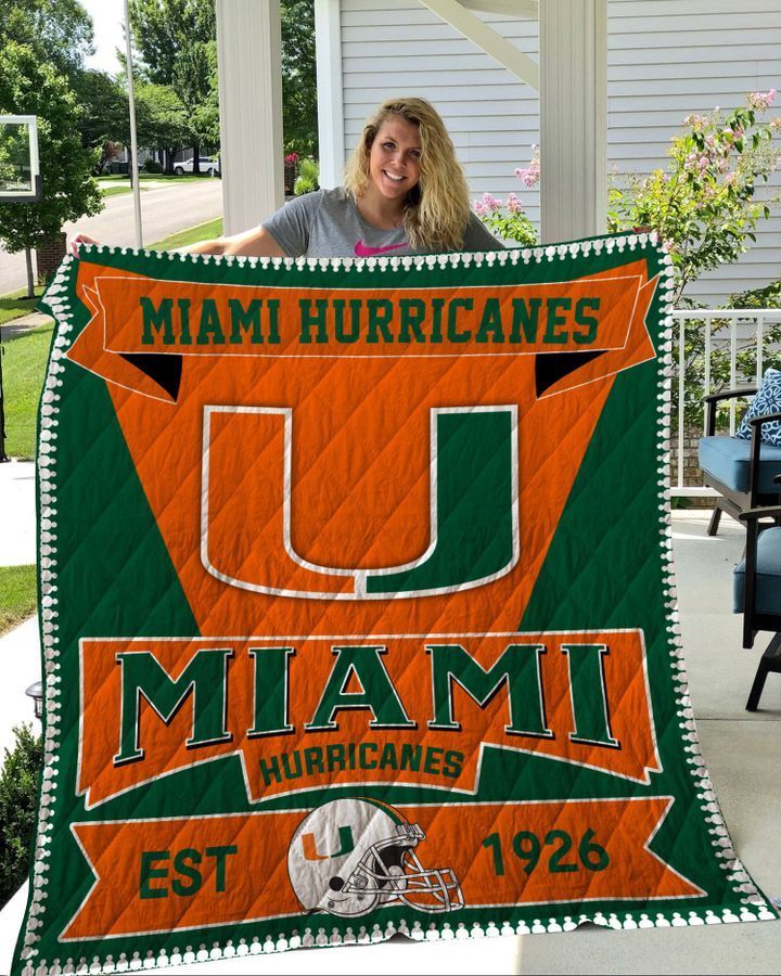 ncaa miami hurricanes orange green est 1926 quilt fleece blanket wfqf329 jgwnz