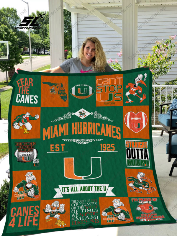 ncaa miami hurricanes orange green mascot quilt fleece blanket v2 wfqf331 85xay