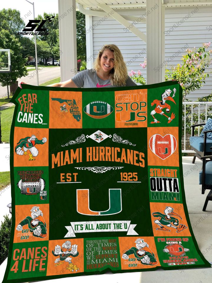 ncaa miami hurricanes orange green mascot quilt fleece blanket wfqf333 mctdt