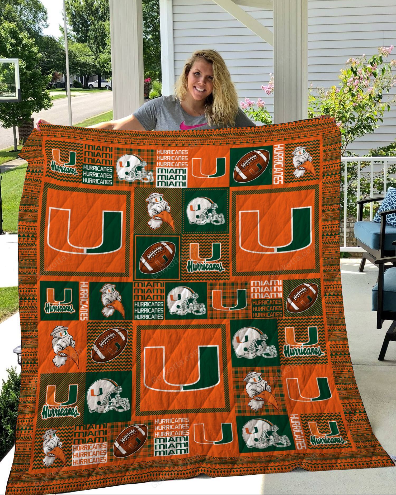 ncaa miami hurricanes orange green quilt fleece blanket v4 wfqf330 nh7p3