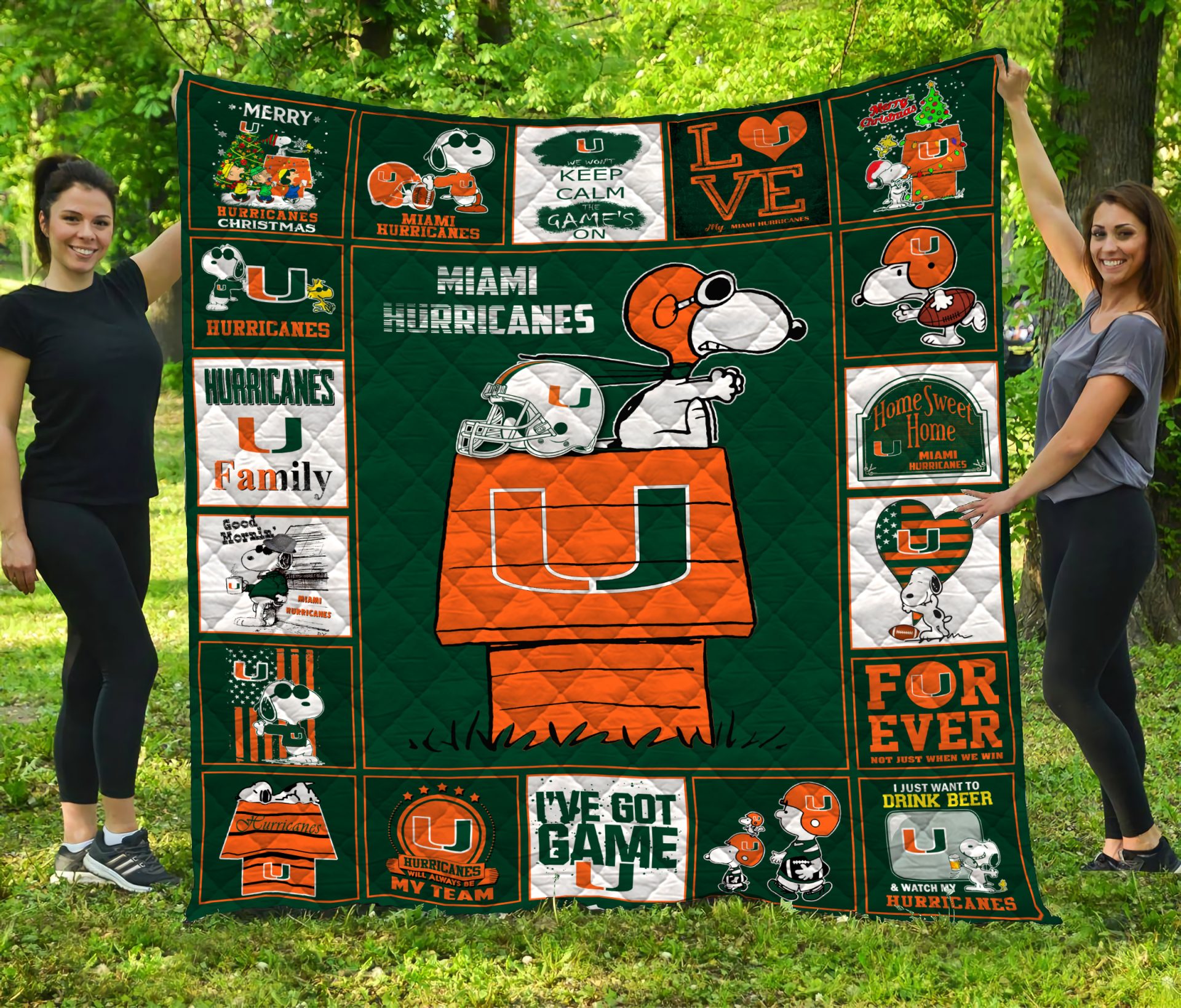 ncaa miami hurricanes snoopy orange quilt fleece blanket wfqf337 1mezy