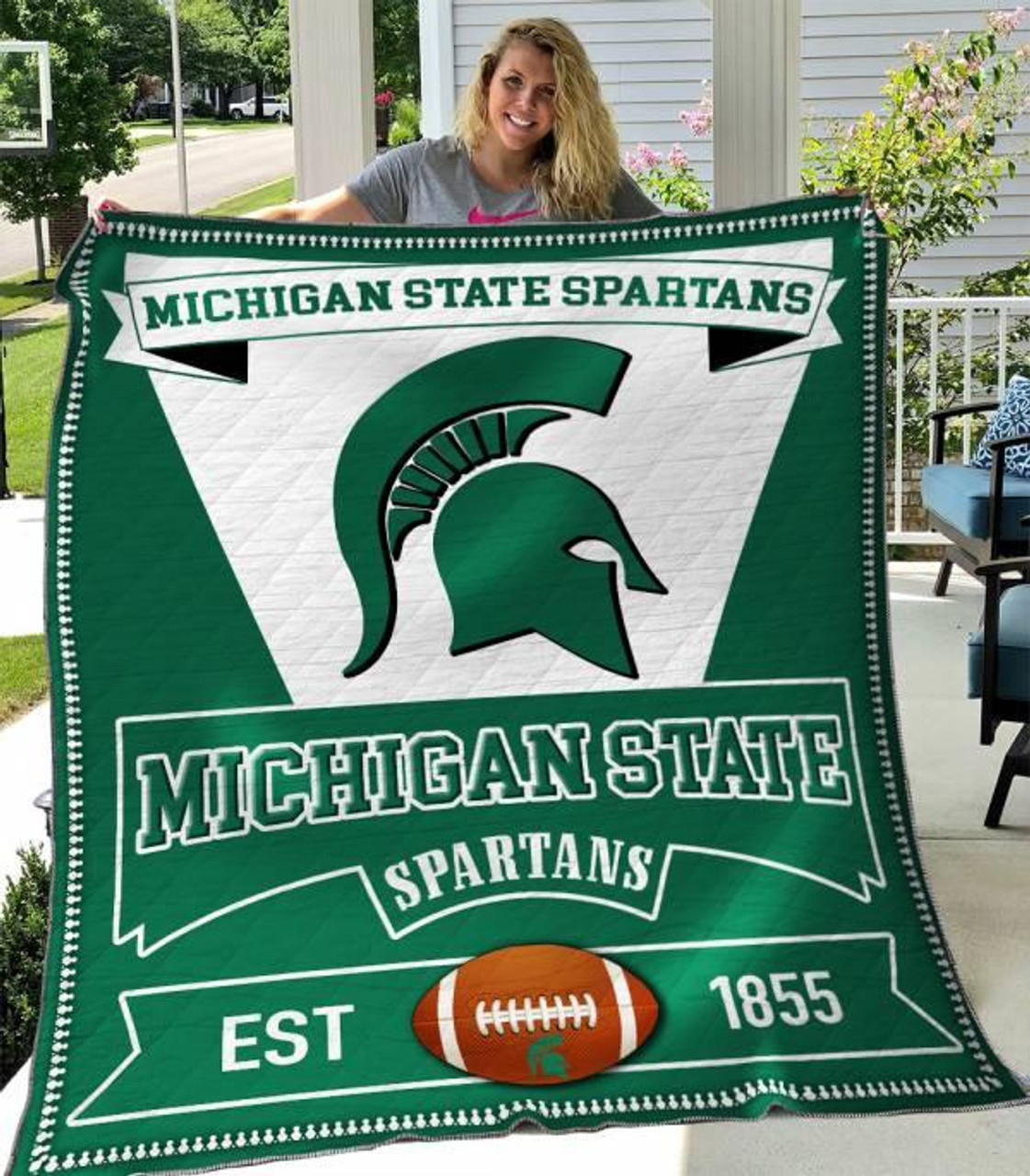 ncaa michigan state spartans est 1855 green quilt fleece blanket wfqf338 qsyp6