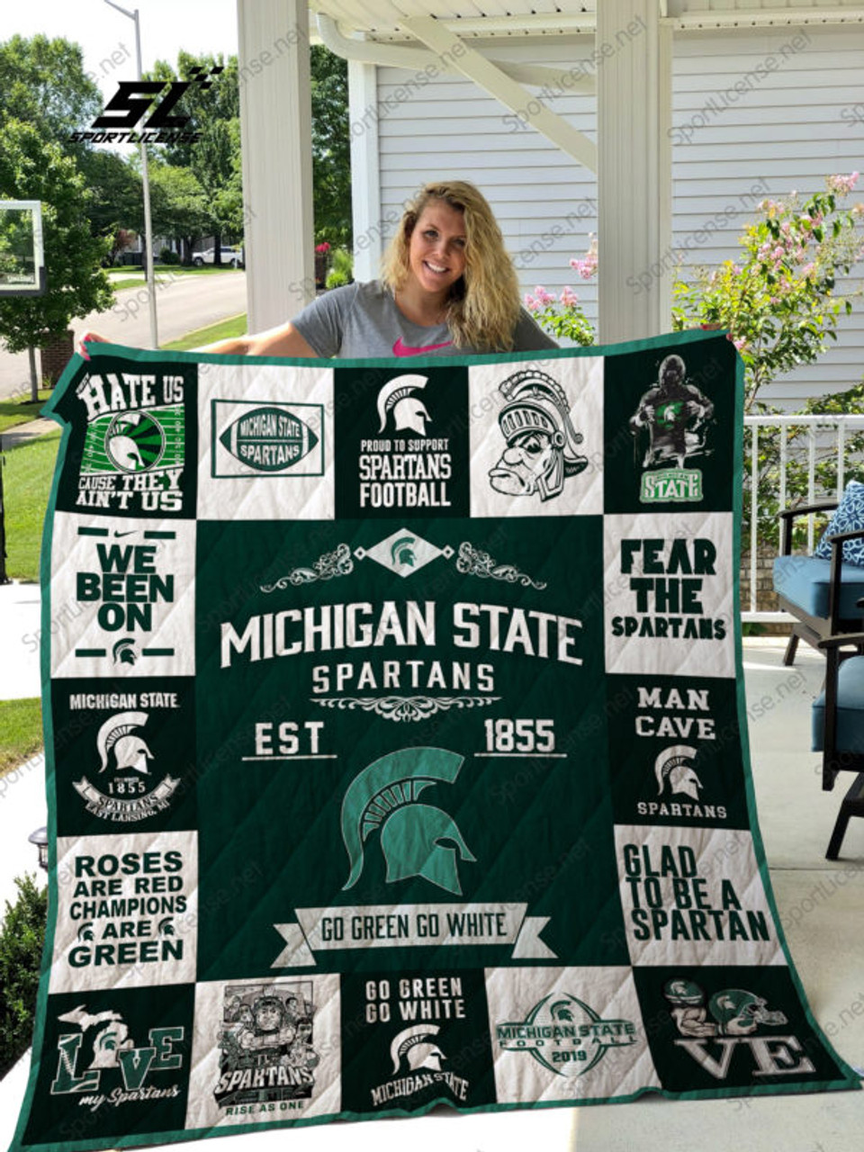 ncaa michigan state spartans est 1855 quilt fleece blanket wfqf339 qpdcd