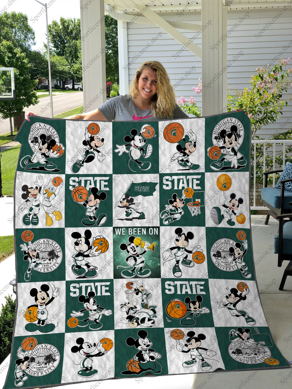 ncaa michigan state spartans mickey quilt fleece blanket wfqf348 8y6ev