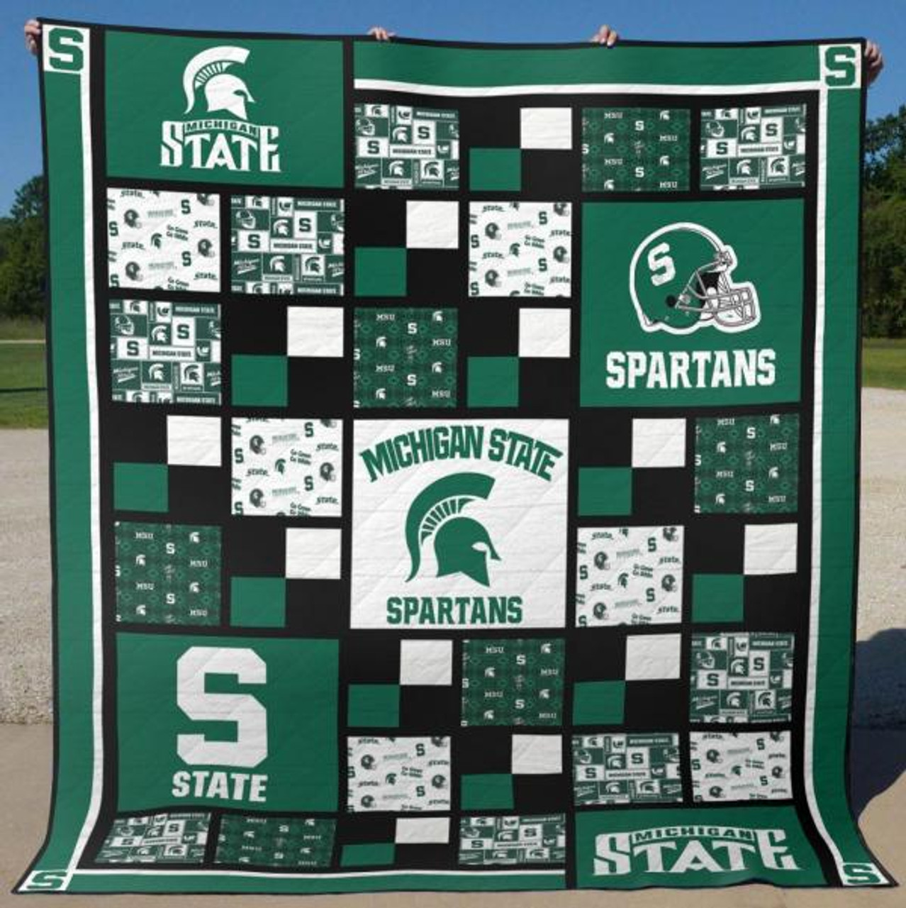 ncaa michigan state spartans quilt fleece blanket v2 wfqf350 cufjo