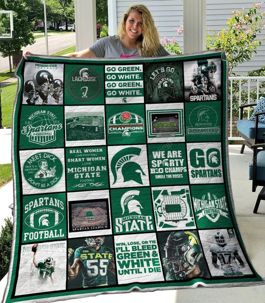 ncaa michigan state spartans quilt fleece blanket v4 wfqf343 4kwu9