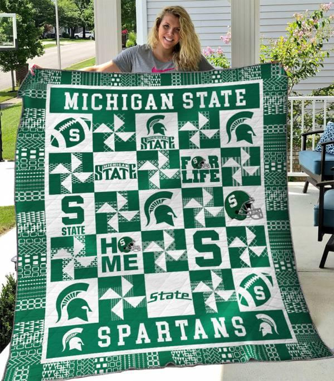 ncaa michigan state spartans quilt fleece blanket v4 wfqf352 y7u60