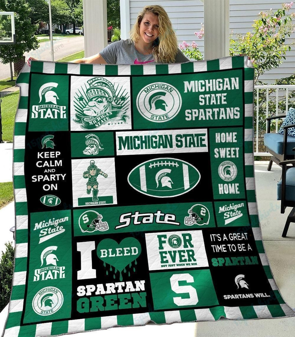 ncaa michigan state spartans quilt fleece blanket v5 wfqf353 hq0yf