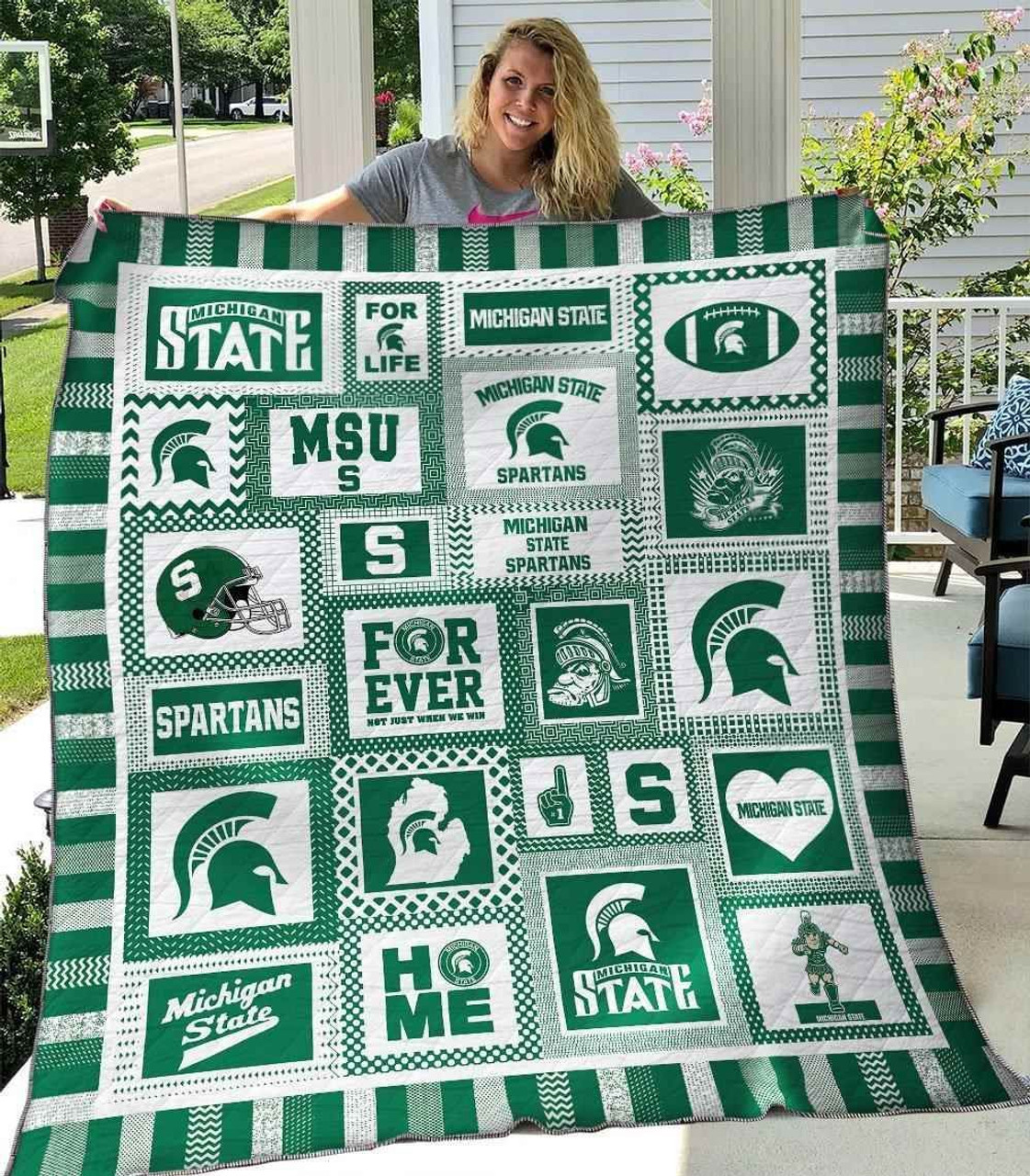 ncaa michigan state spartans quilt fleece blanket v7 wfqf355 oz22b