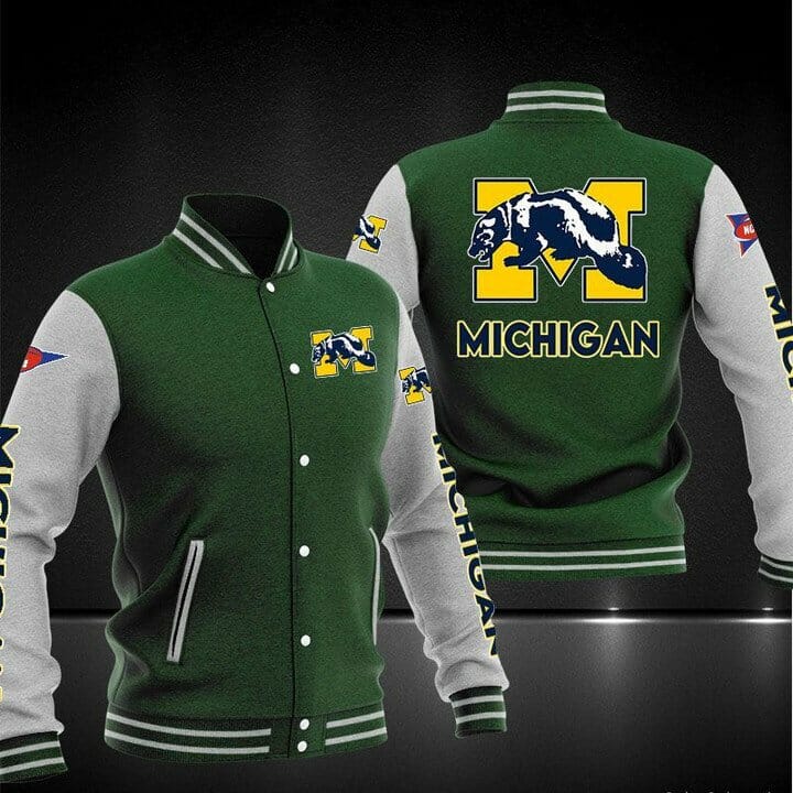 ncaa michigan wolverines green baseball jacket button up zipper hooded all over print ciynd