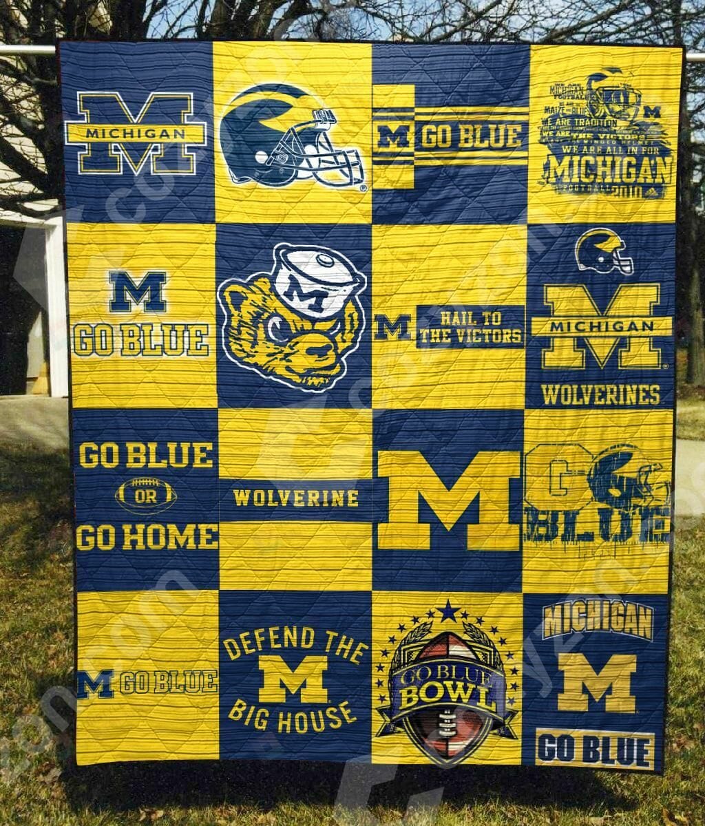 ncaa michigan wolverines maize blue quilt fleece blanket v2 wfqf358 y9qgh