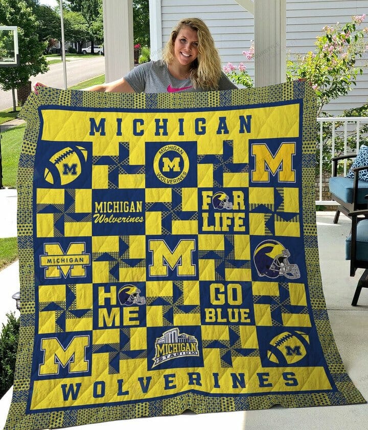 ncaa michigan wolverines maize blue quilt fleece blanket wfqf359 lrqeu