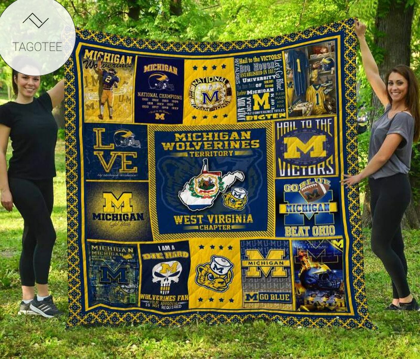 ncaa michigan wolverines navy blue maize quilt fleece blanket v2 wfqf361 eotco