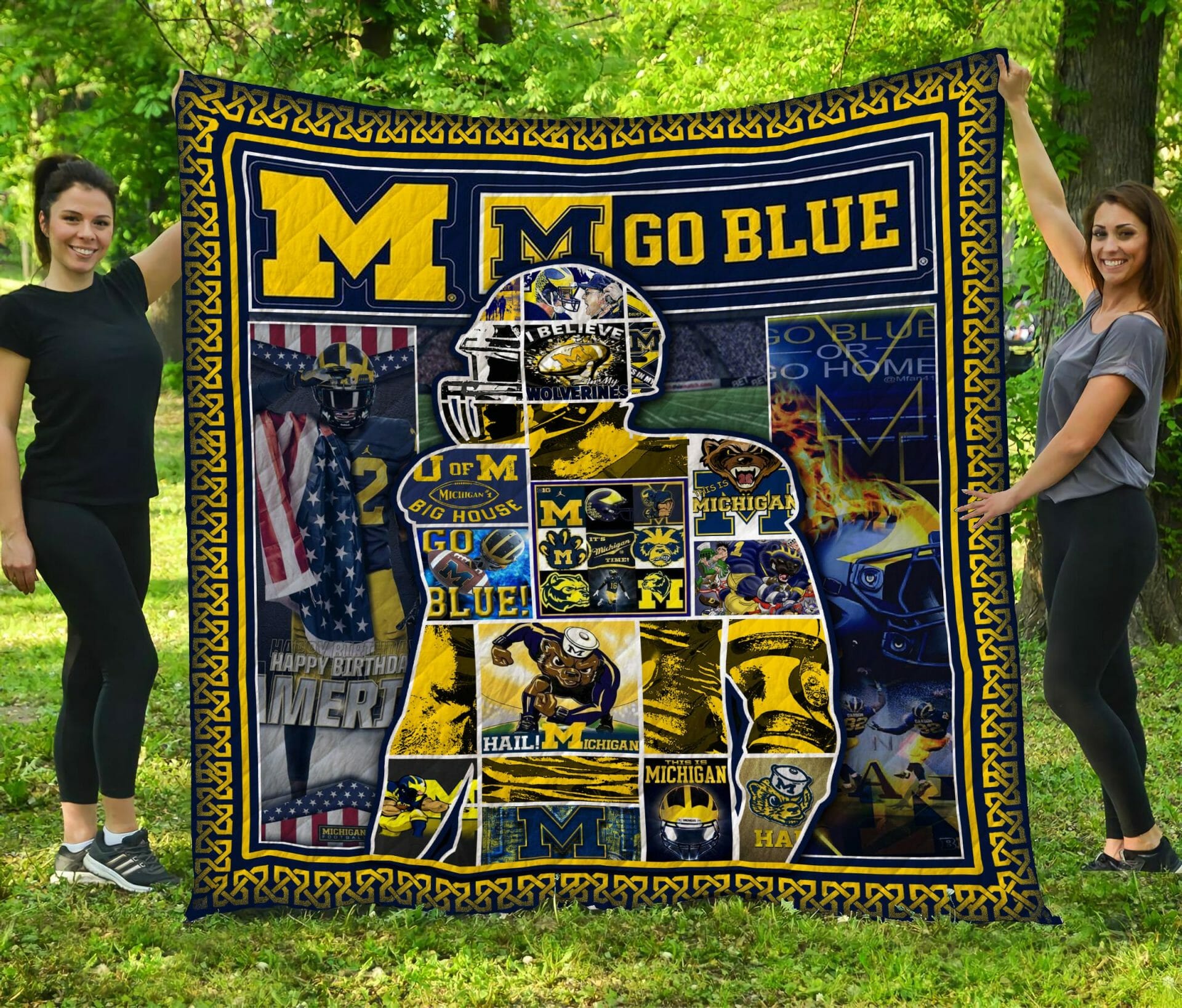 ncaa michigan wolverines navy blue maize quilt fleece blanket wfqf362 rtu3a