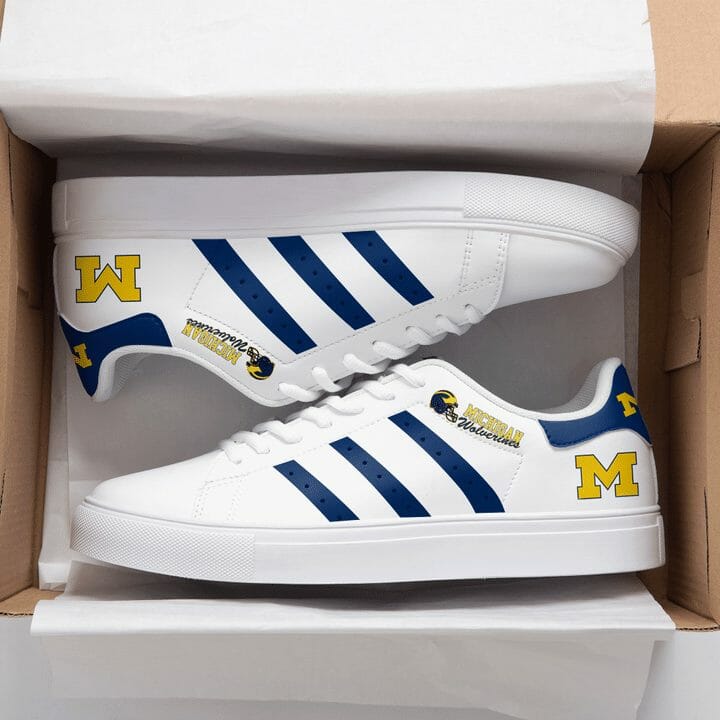 ncaa michigan wolverines white navy blue stan smith shoes djp9y