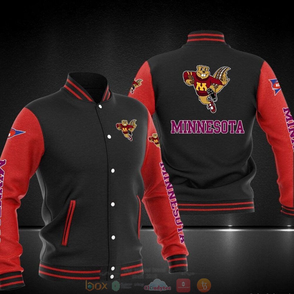 ncaa minnesota golden gophers black red baseball jacket button up zipper hooded all over print qlr7a